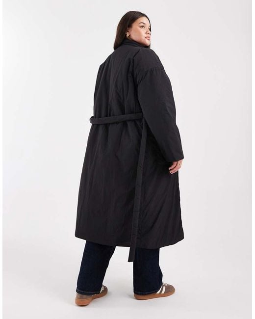 ONLY Black Tie Waist Longline Coat