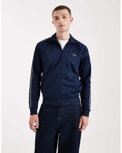 Fred Perry Blue Tramline Tape Logo Track Jacket for men