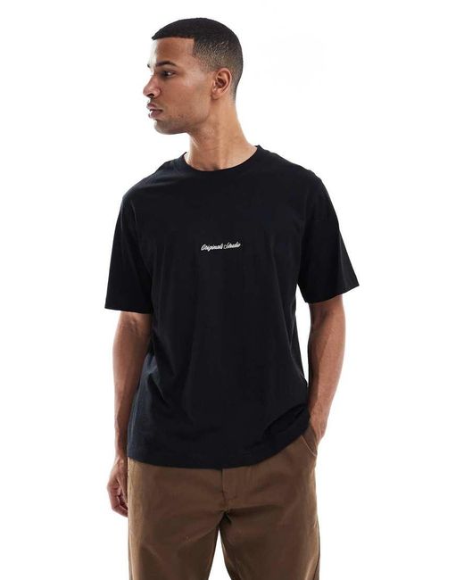 Jack & Jones Black Oversize T-shirt With Originals Embroidery for men