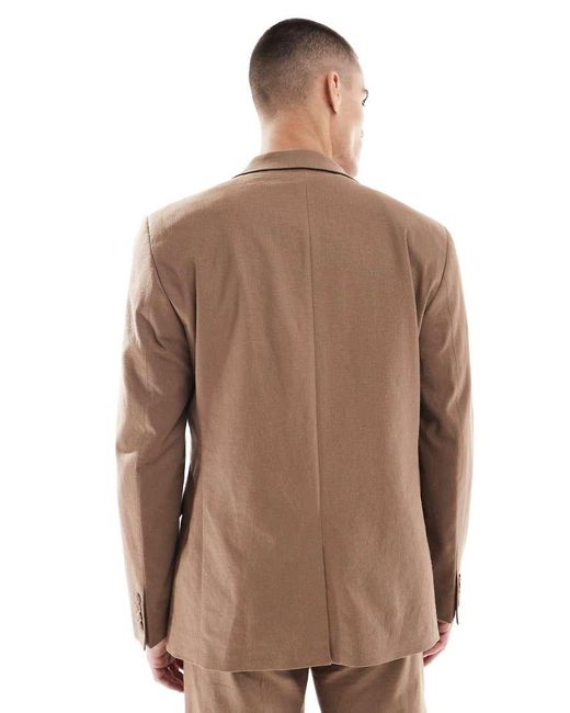 ASOS Double Breasted Regular-Fit Colbert Van Linnenmix in het Brown voor heren