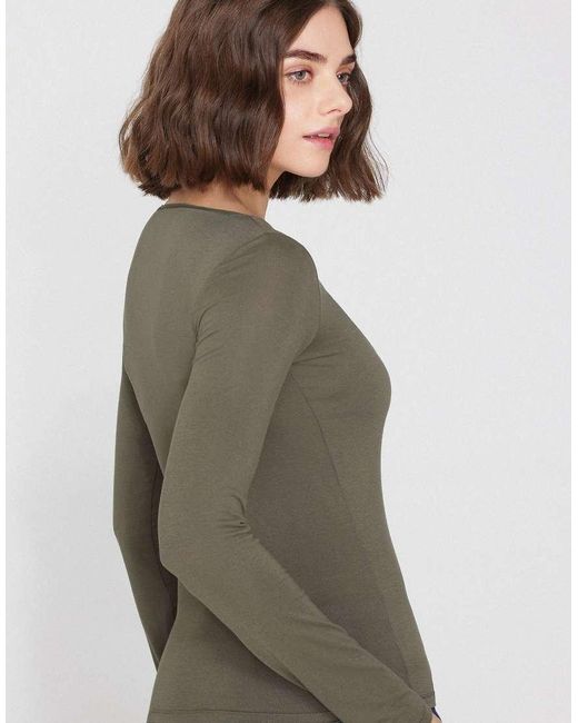 Tezenis Gray Long-Sleeved Viscose Top With Boat Neck