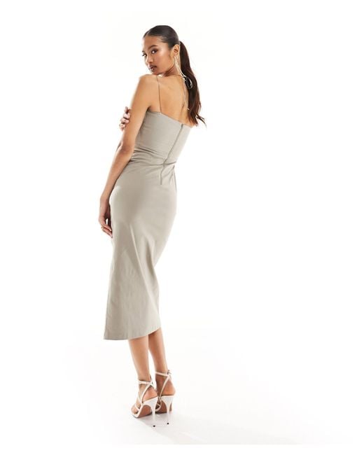 Vesper White Exclusive Strappy Detail Thigh Split Midi Dress