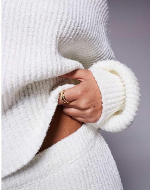 Kaiia White Exclusive Ribbed Knit High Neck Balloon Sleeve Jumper Co-Ord
