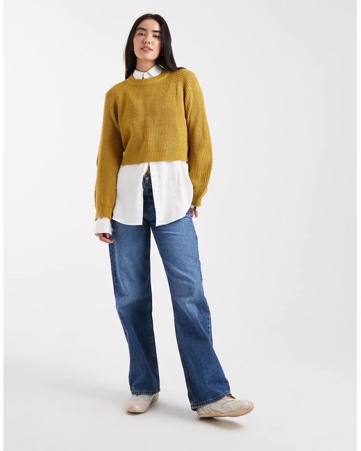 Brave Soul Green Cropped Knitted Crew Neck Jumper