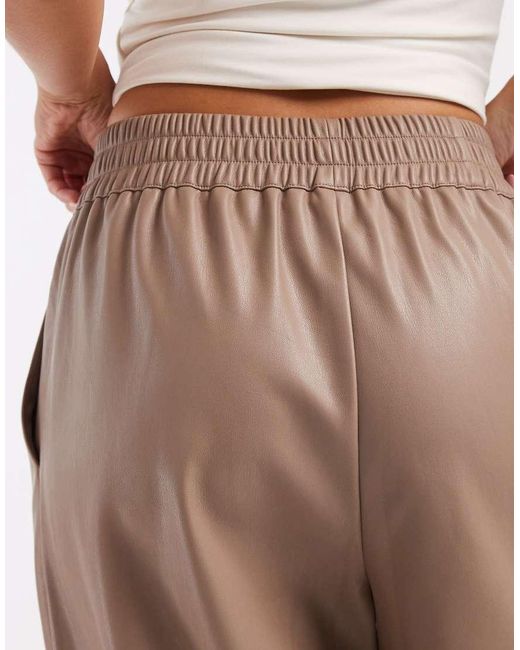 French Connection Gray Pu Wide Leg Trousers With Tie Waist