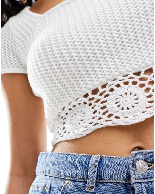 Hollister White Short Sleeve Crochet Top