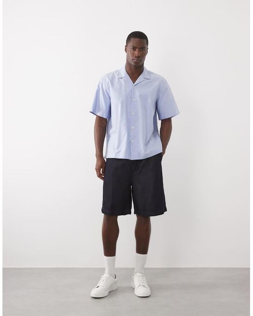 SELECTED Blue 100% Cotton Short Sleeve Shirt for men