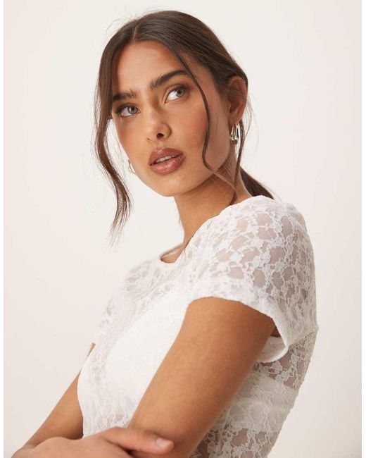 ASOS White Lace Short Sleeve Semi Sheer Baby Tee