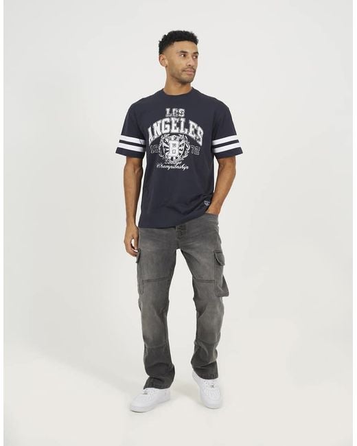Brave Soul Blue Cotton Jersey Graphic T-Shirt for men