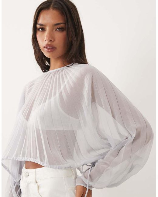 ASOS Gray Pleated Cinch Waist Blouse