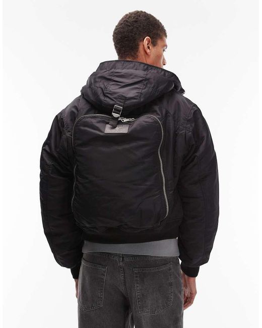 Giacca Imbottita Corta Nera Con Tasche, Zip, Logo E Zaino Incorporato di Schott Nyc in Black da Uomo