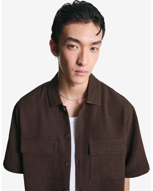 Bershka – kurzärmliges elegantes hemd in Brown für Herren