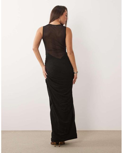 Missy Empire Black Double Sculpted Slinky High Neck Mesh Front Maxi Dress