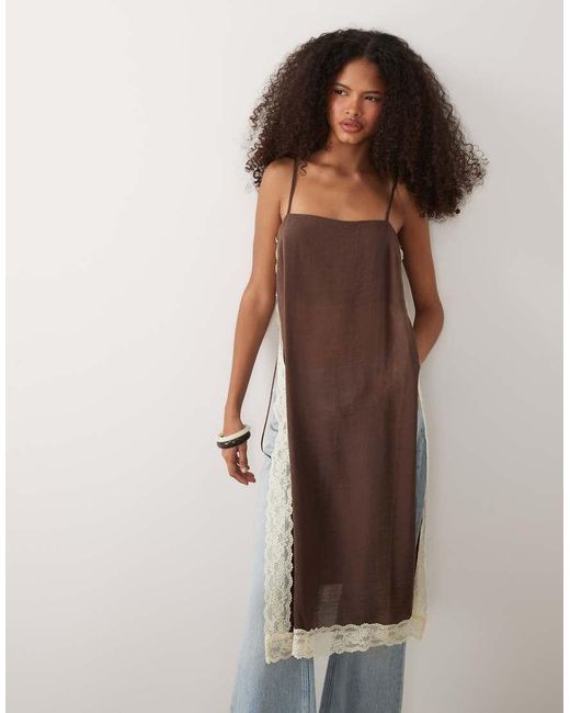 Nobody's Child Brown Pauline Lace Hem Longline Split Detail Cami Top