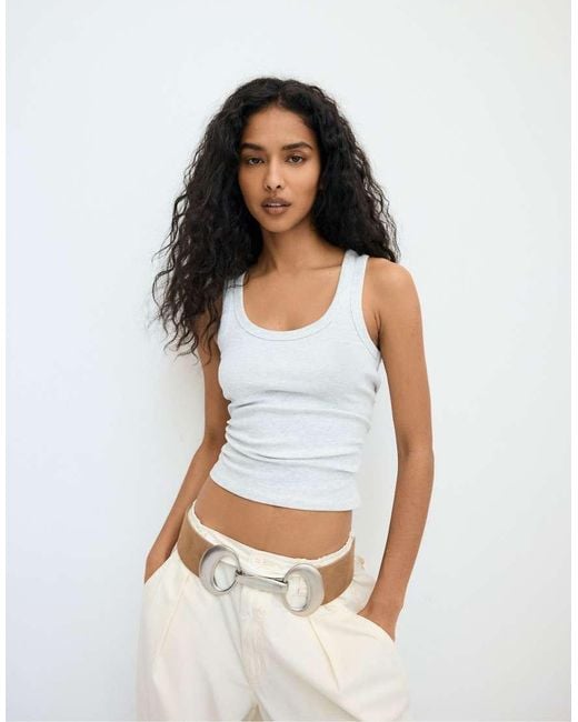 Stradivarius White Wide Belt With Oval Buckle