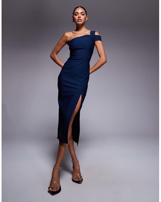 Vesper Blue One Shoulder Midaxi Dress With Thigh Split