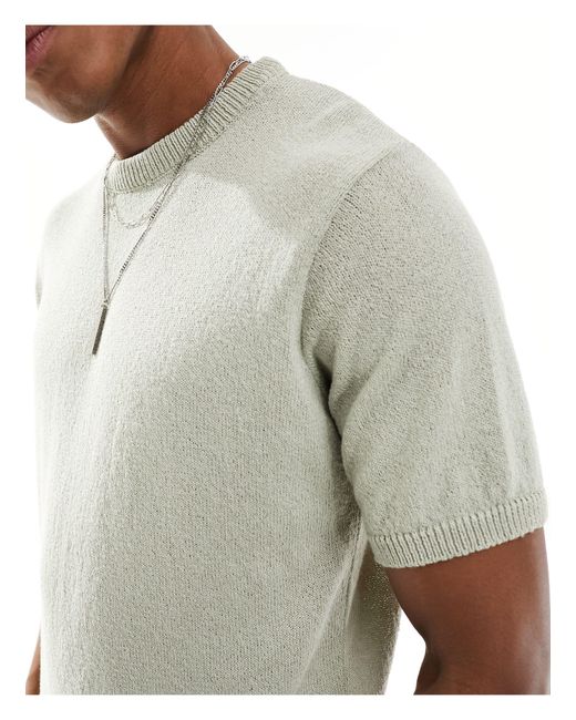 ASOS Gray Relaxed Knitted Crew Neck Textured T-shirt for men