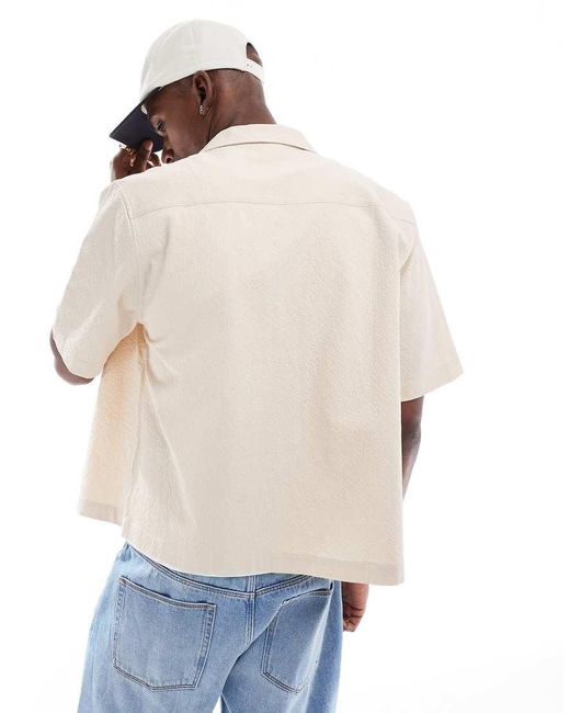 ASOS White Boxy Revere Seersucker Shirt for men