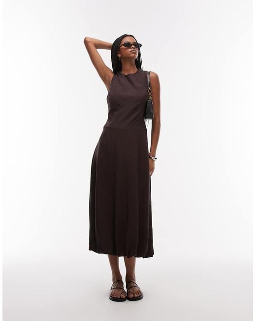 Mango Brown Midi Dress With Soft Bubble Hem