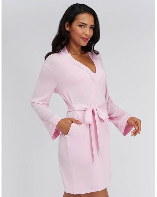 Boux Avenue Pink Piping Modal Short Robe With Internal Tie Comfy Loungewear
