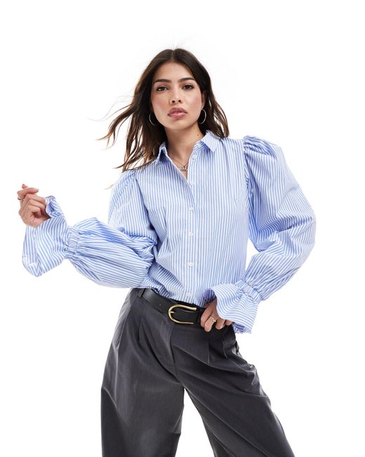 ASOS Blue Volume Sleeved Soft Shirt With Ruffle Cuff