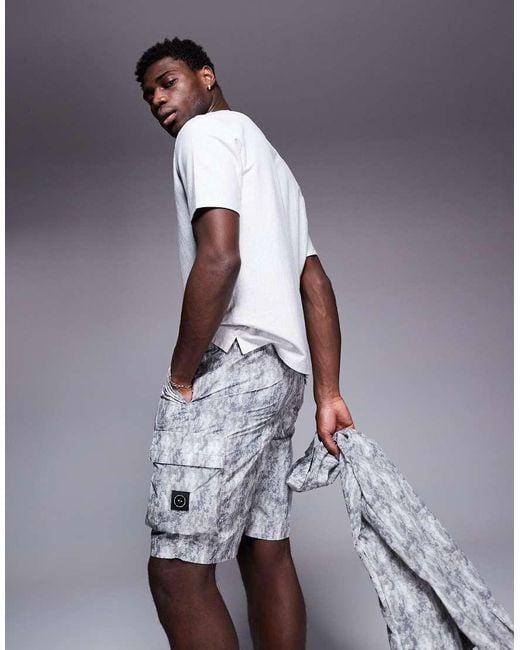 Marshall Artist Blue Co-Ord Faded Camo Print Cargo Shorts for men