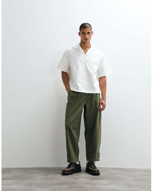 ASOS White Boxy Oversized Camp Collar Poplin Striped Shirt for men