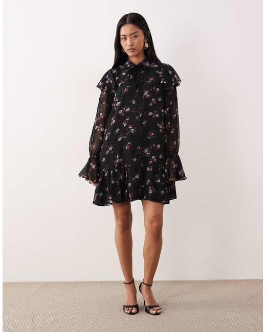 Y.A.S Black Frill Trim Chiffon Mini Dress