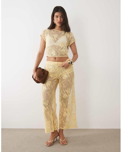 ASOS Natural Crochet Floral Lace Flare Pants