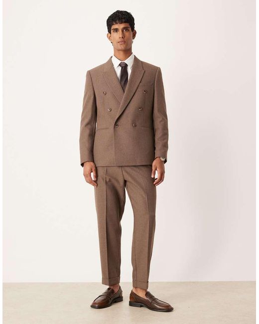 ASOS Natural Tapered Suit Trousers With Wool Pinstripe for men