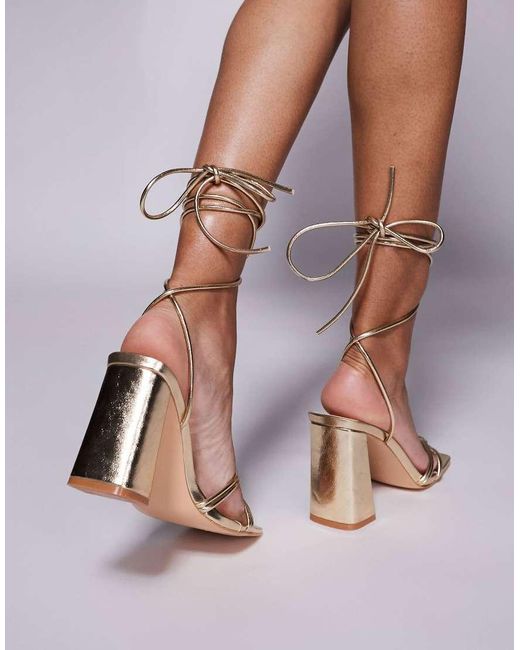 Public Desire Brown Schiffer Block Heeled Sandals With Tie Leg