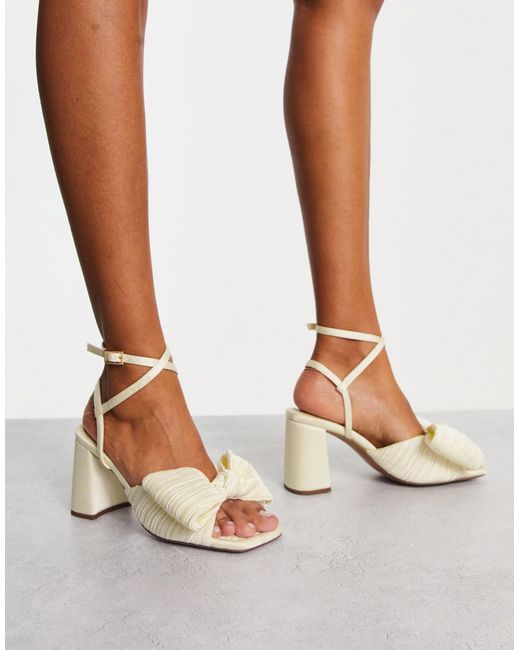 ASOS Brown Hitched Bow Detail Mid Block Heeled Sandals