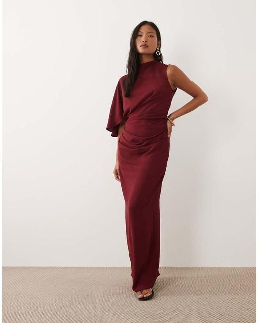 ASOS Red Asos Design Petite One Sleeve Maxi Dress With Pleat Waist Detail