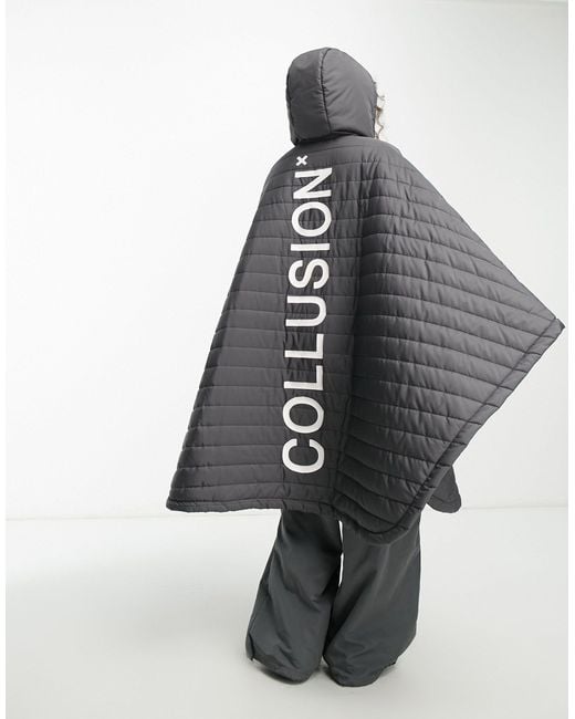 Collusion Gray Unisex Oversized Branded Quilted Poncho