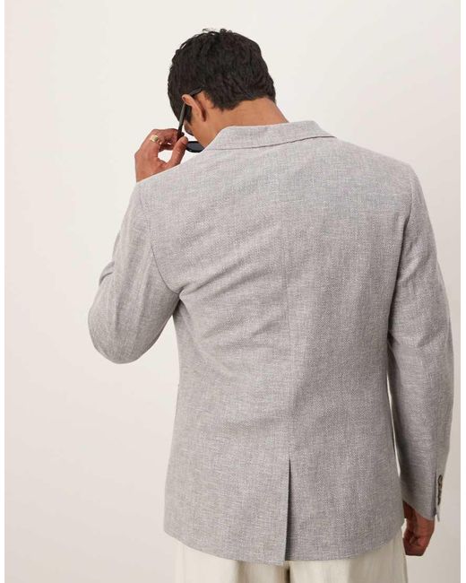Americana De Corte Slim De Mezcla De Lino De ASOS de hombre de color Gray