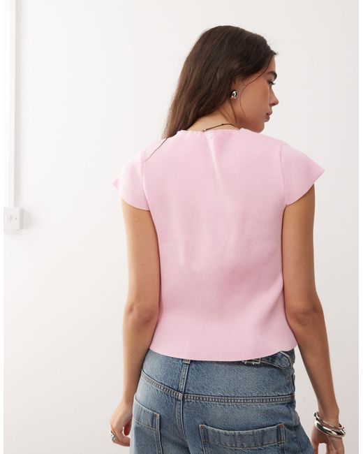 Collusion Pink Knitted Rib Button Through Top