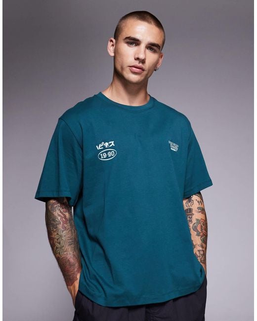 ADPT Blue Oversized T-shirt With Back Graphic for men