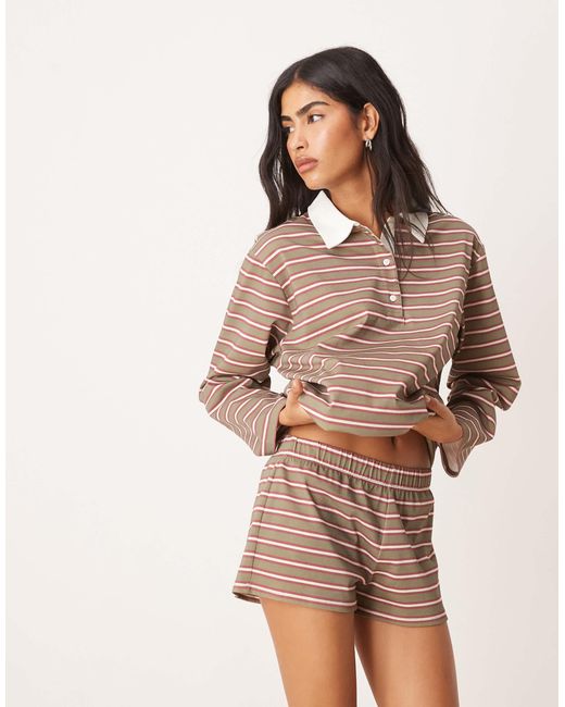 ASOS Natural Stripe Boxy Co Ord Micro Short