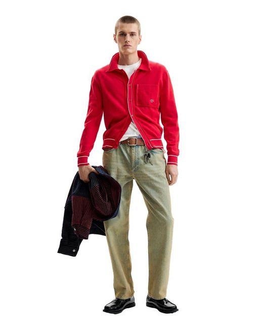 Desigual Red Fine Sweater With Buttons for men