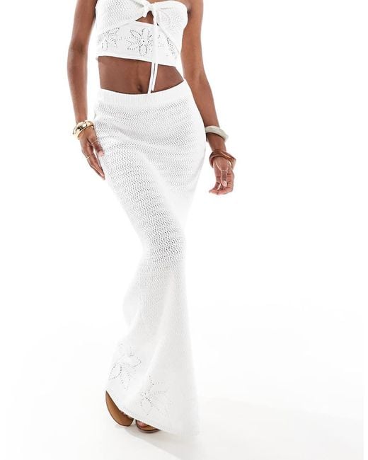 4th & Reckless White Knitted Maxi Beach Skirt Co-Ord