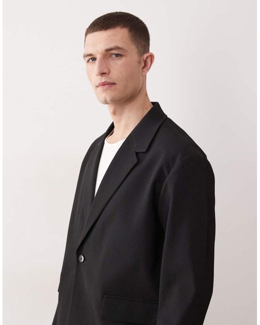ASOS Black Rib Texture Boxy Suit Jacket for men