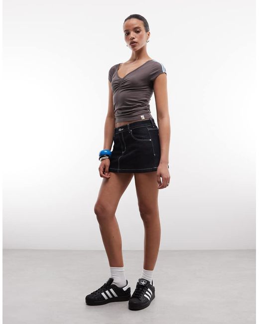 Collusion Black Ruched V Neck Sports Tshirt
