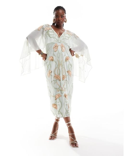 ASOS Asos Design Curve Cape Midi Dress With Floral Embellishment in White Lyst