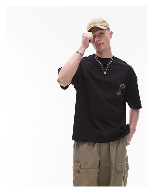 Topman – premium – extrem übergroßes t-shirt in Black für Herren