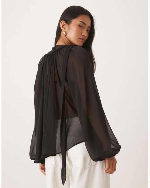 ASOS Brown Tie Neck Volume Blouse
