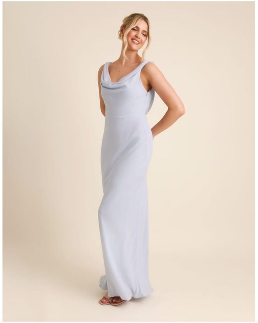 Six Stories White Bridesmaid Crepe Plunge Cowl Front Maxi Dress