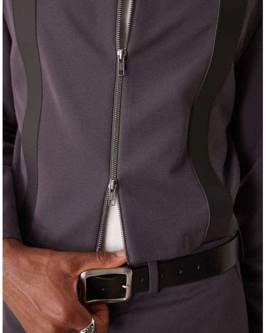 Chaqueta De Vestir Corta De Corte Slim Y Estilo Harrington Con Ribete De Poliuretano De (Parte De Un Conjunto) ASOS de hombre de color Gray