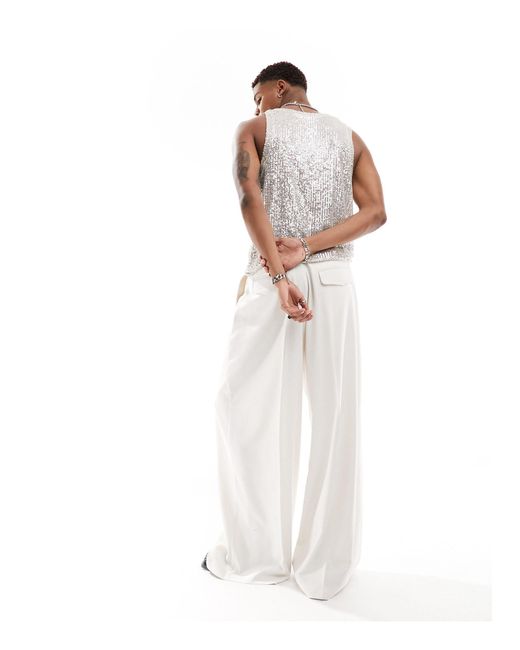 Pantalon élégant coupe ultra ample en tissu texturé - écru ASOS pour homme en coloris White