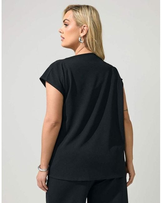 Yours Clothing Black Drape Shoulder Top