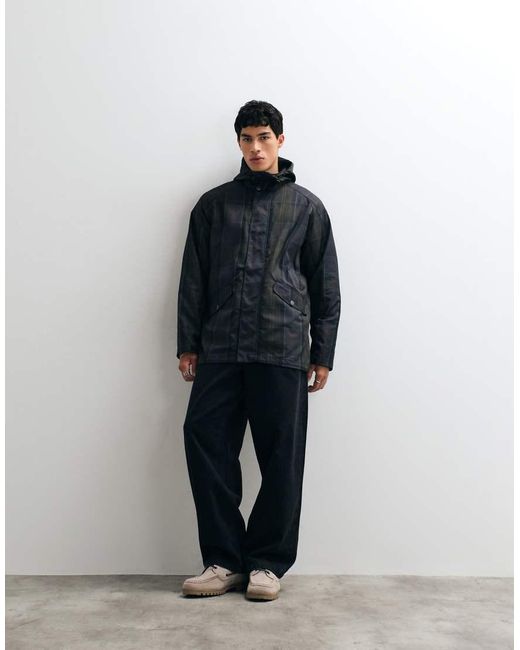 Barbour Blue Showerproof Tartan Check Hooded Jacket for men